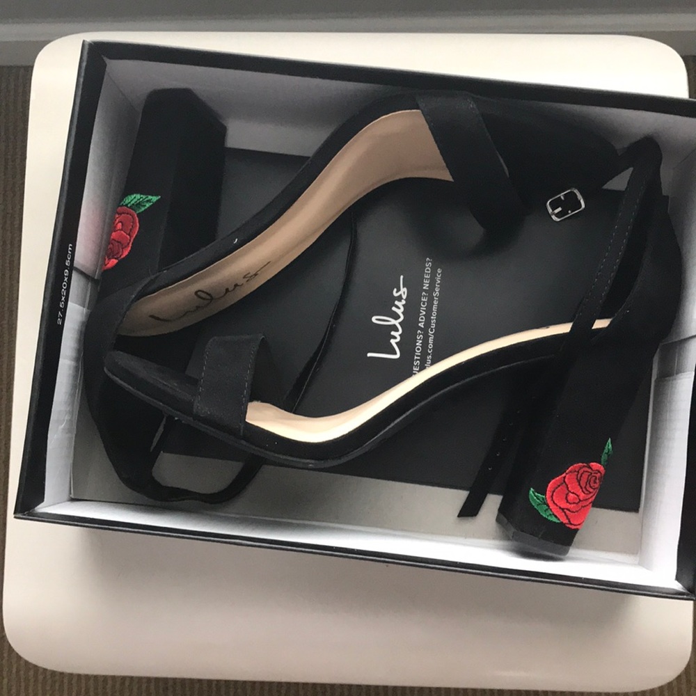 Rose embroidered suede 4” block heels from Lulus